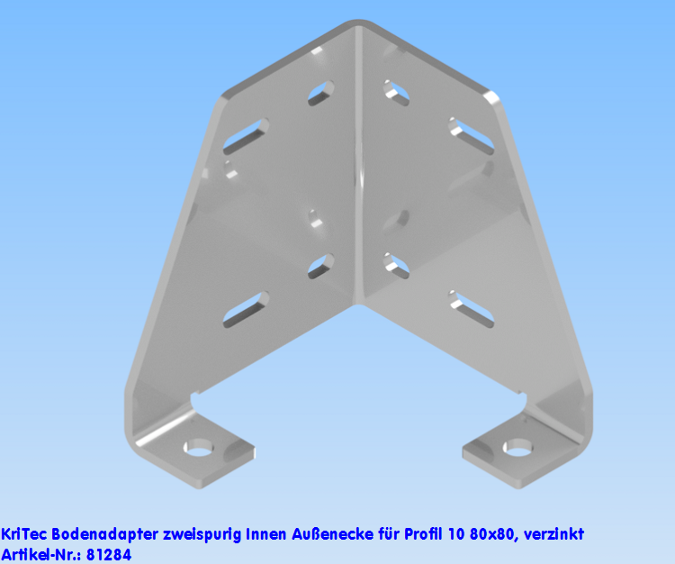KriTec Bodenadapter zweispurig Innen-/ Außenecke für Profil 10 80x80, verzinkt