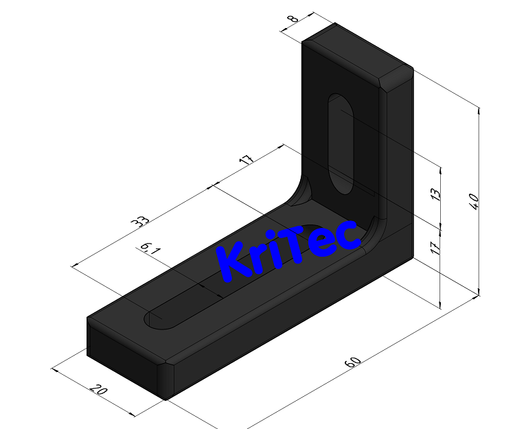 KriTec Befestigungswinkel 60x40x20 Zn, schwarz