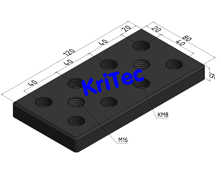 KriTec Transport- und Fußplatte 8 St 160x80x15 M16, schwarz