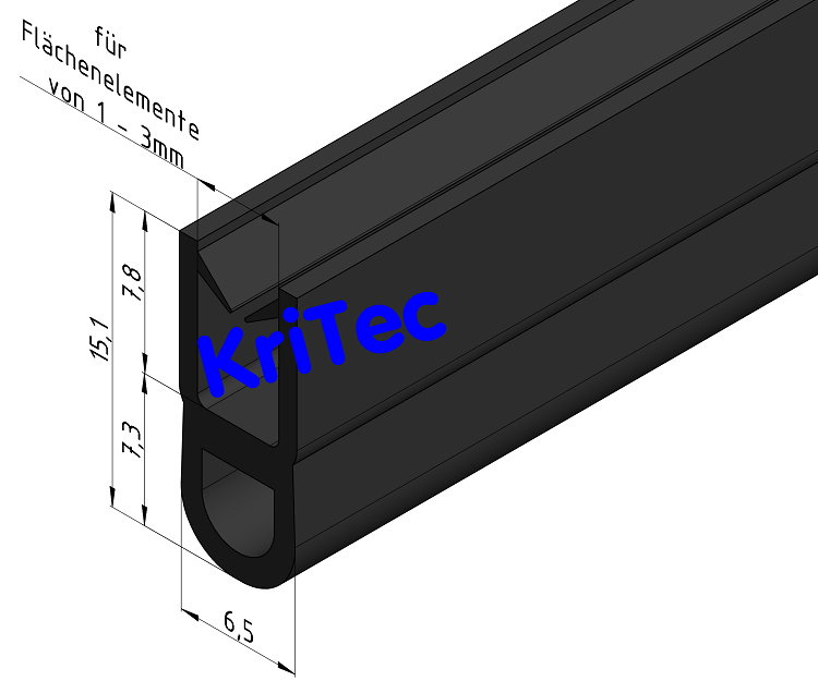 KriTec Kantenschutz mit EPDM Dichtprofil 1-3mm, schwarz