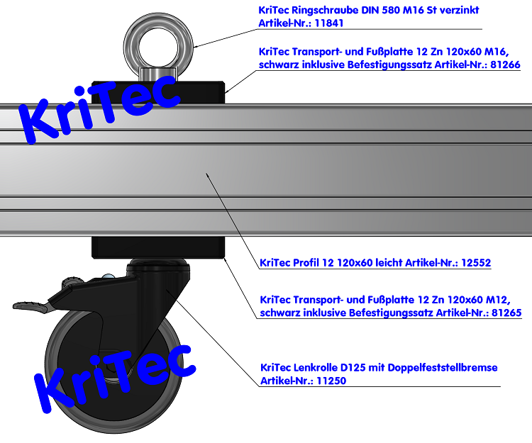 KriTec Lenkrolle D125 schwarz mit Doppelfeststellbremse - auch antistatisch