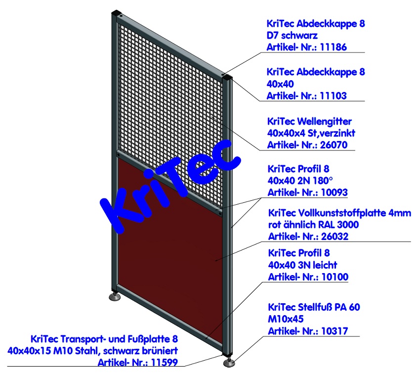 KriTec Abdeckkappen 8 Raster 40 schwarz