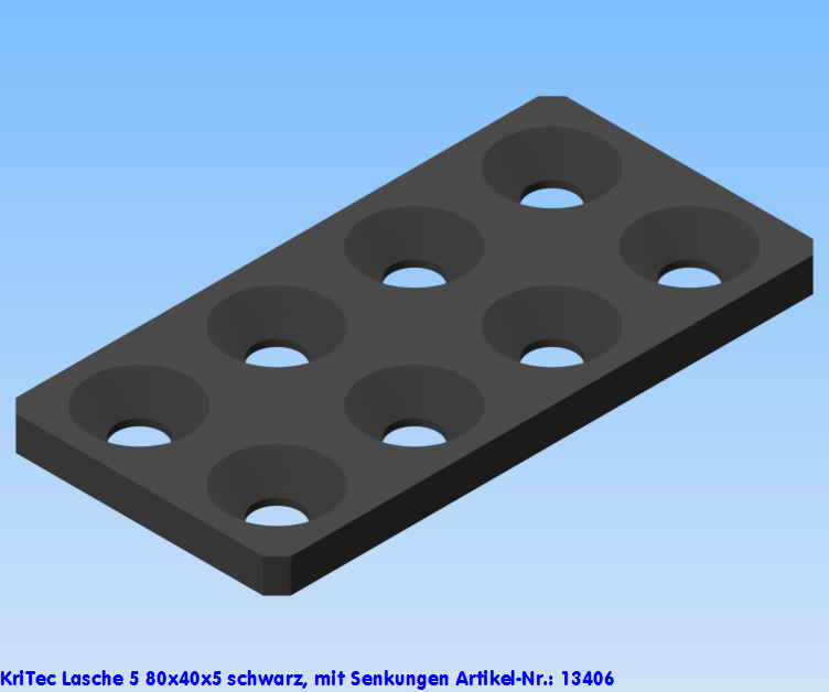 KriTec Lasche 5 80x40x5 mit Senkungen schwarz