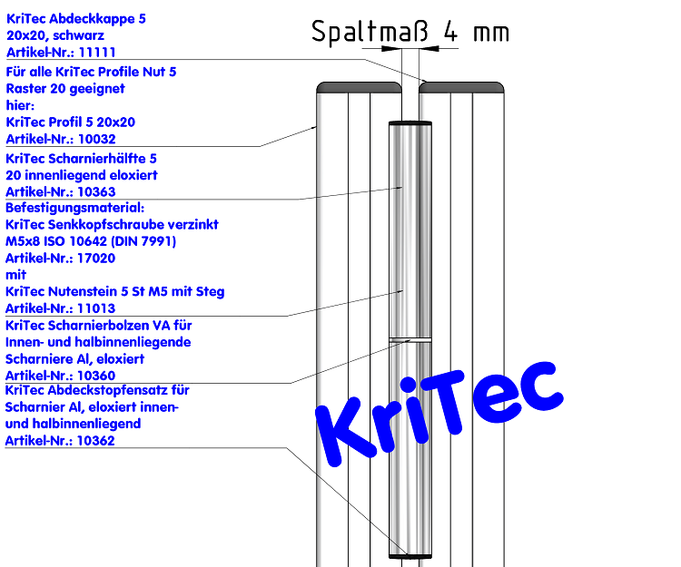 KriTec Scharnierhälfte 5 20 innenliegend, eloxiert