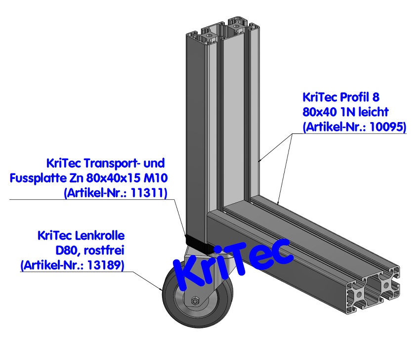 KriTec Transport- und Fußplatte 8 Zn 80x40x15 M10
