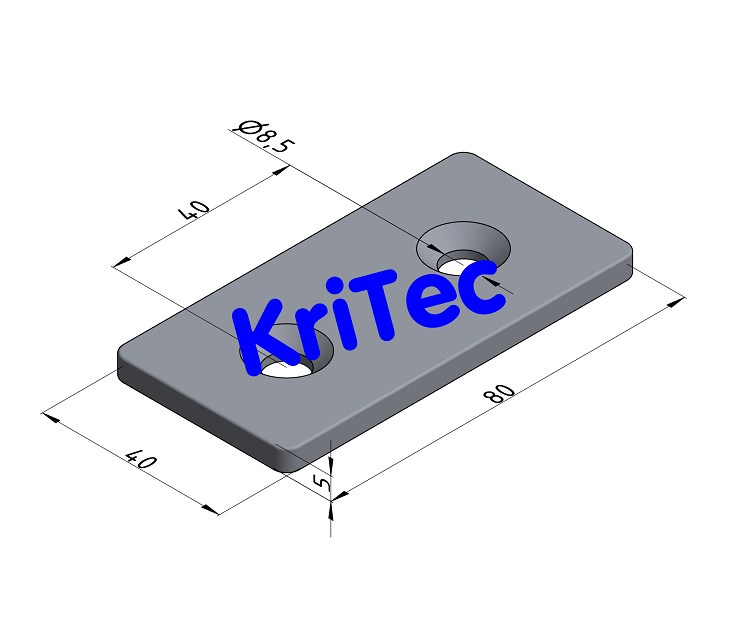 KriTec Lasche 8 80x40x5 Stahl, mit Senkungen, weißaluminium ähnlich RAL 9006