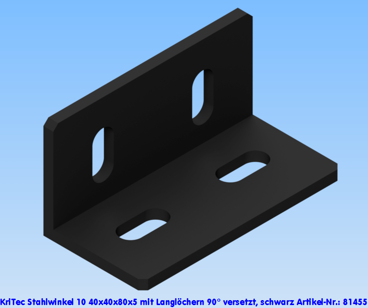 KriTec Stahlwinkel 10 40x40x80x5 mit Langlöchern 90° versetzt, schwarz
