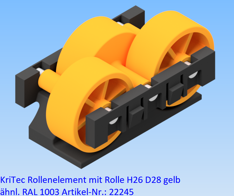 KriTec Rollenelement D28 mit Rolle H26 gelb ähnl. RAL 1003