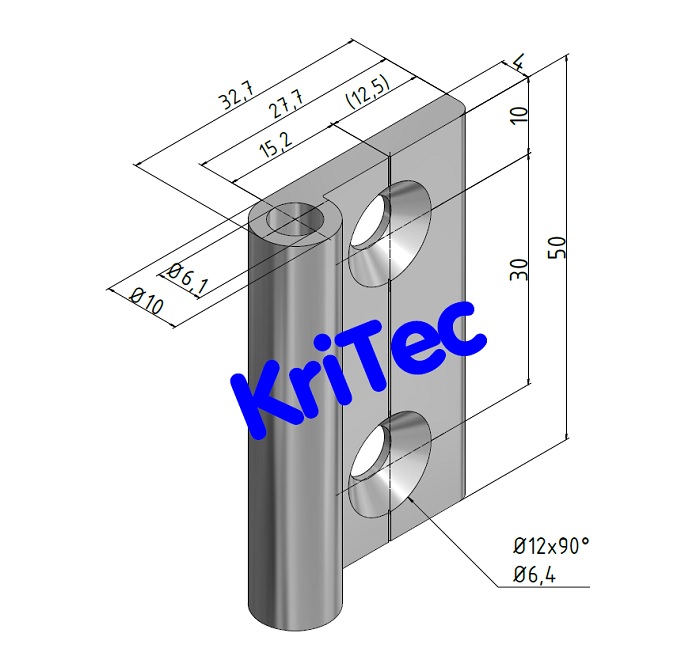 KriTec Scharnierhälfte 6 30 halbinnenliegend, eloxiert