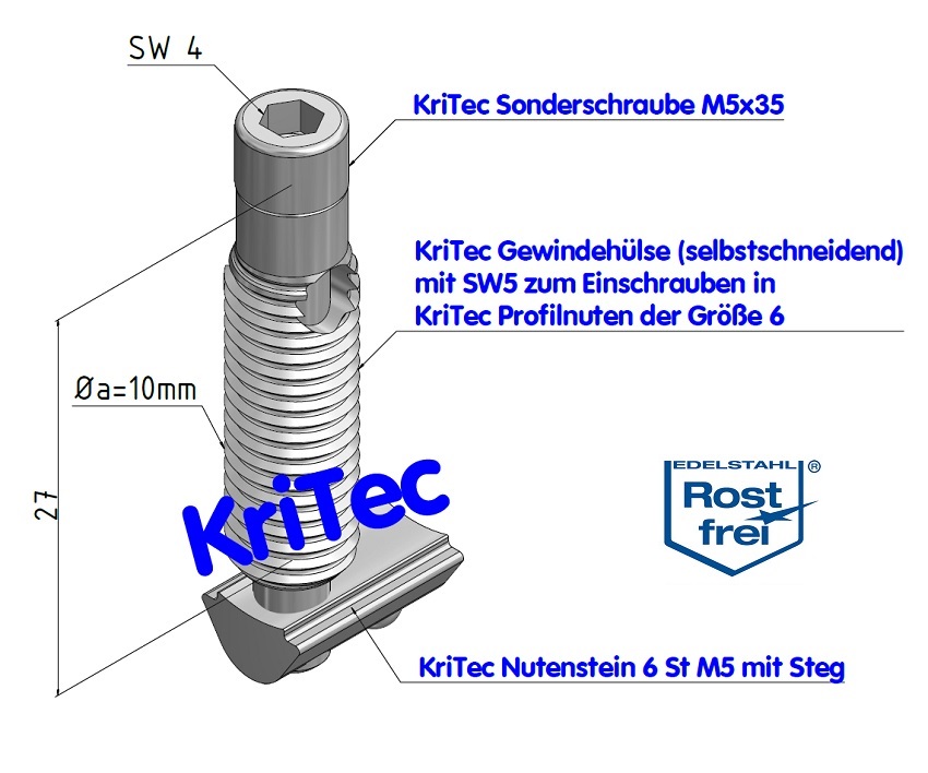 KriTec Automatik-Verbindungssatz 6 Raster 30, VA rostfrei