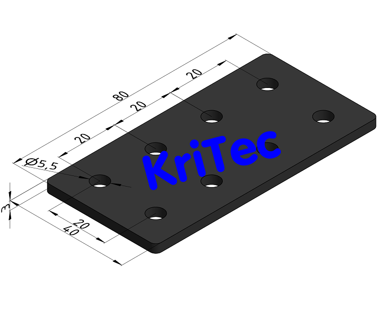 KriTec Lasche 5 80x40x5 schwarz, ohne Senkungen AUSLAUFTYPE