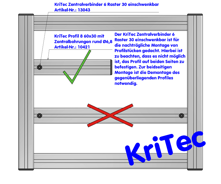 KriTec Zentralverbinder 8 Raster 30 einschwenkbar