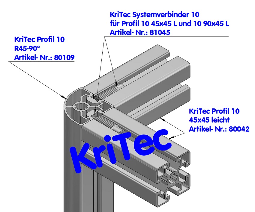 KriTec Systemverbinder 10 für Profil 10 45x45 leicht und 90x45 leicht