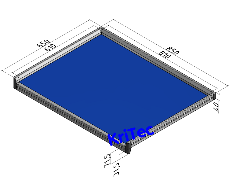 KriTec Tablett 8x6 ESD, Rand dreiseitig, Innenmaß 810x610mm, blau ähnl. RAL 5015