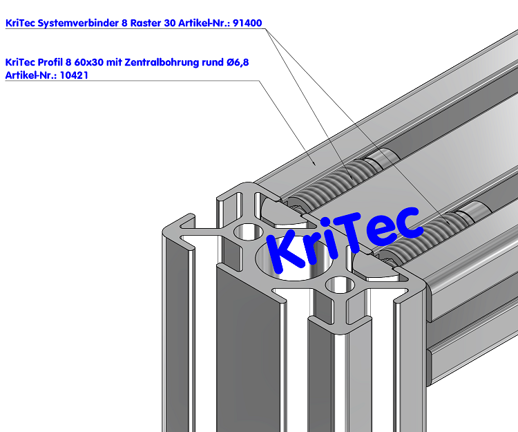 KriTec Systemverbinder 8 Raster 30 nur für Profile mit Zentralbohrung rund Ø6,8