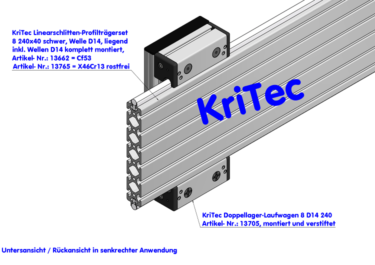 KriTec Linearschlitten-Profilträgerset 8 240x40 schwer, Welle D14, liegend