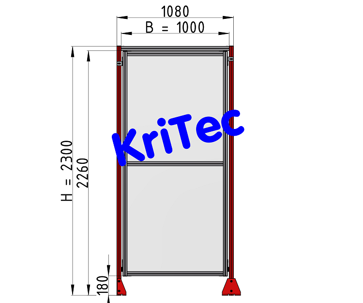 KriTec Schutzzaunelement Nut 8 Raster 40, B1000xH2300mm, Polycarbonat PC, klar 5mm