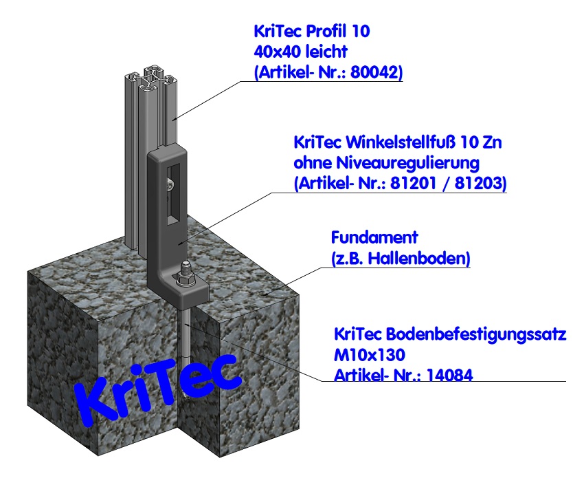 KriTec Bodenbefestigungssatz M10x130, verzinkt
