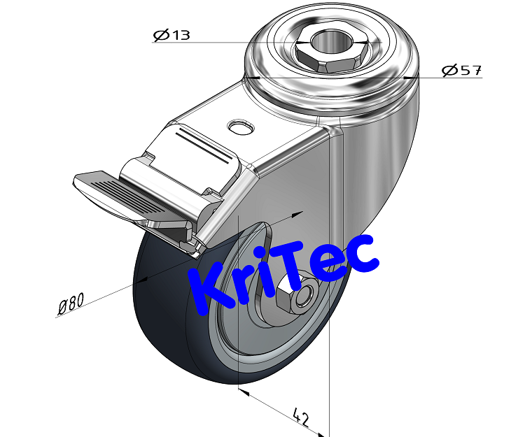 KriTec Lenkrolle D80 TPU grau mit Doppelfestbremse