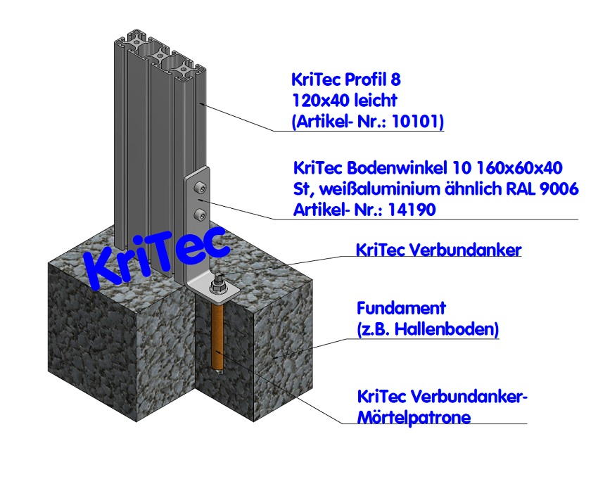KriTec Bodenwinkel 10 160x60x40 St, weißaluminium ähnl. RAL 9006
