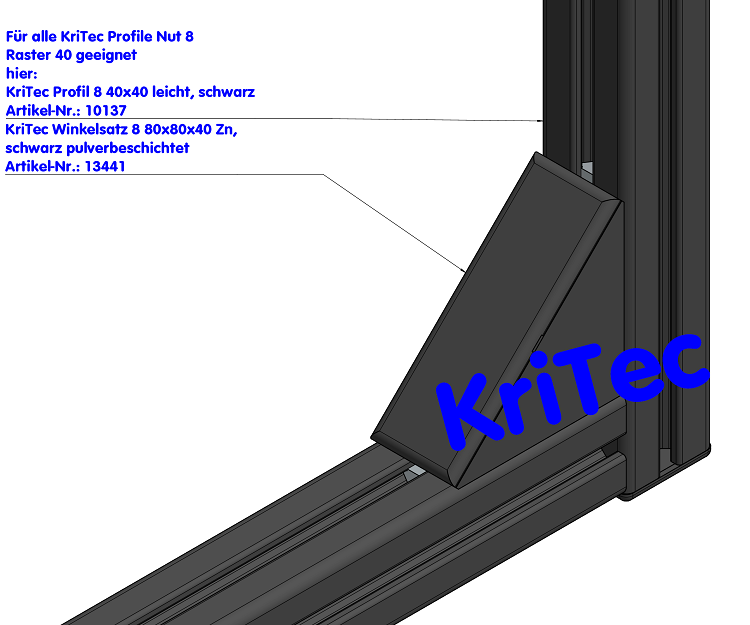 KriTec Winkelsatz 8 80x80x40 Zn, schwarz pulverbeschichtet