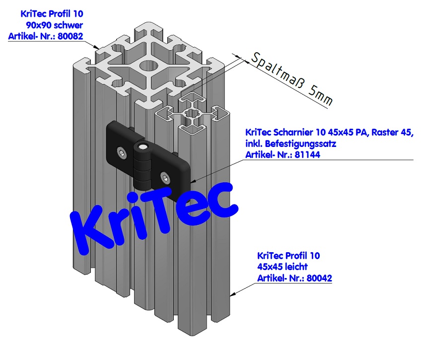 KriTec Scharnier 10 45x45 PA, Raster 45