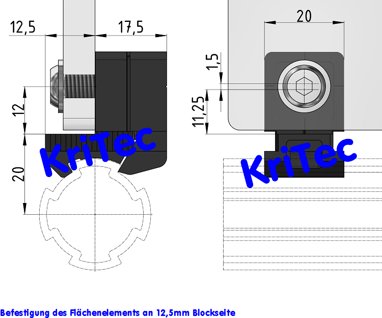 KriTec Vario Klemmblock inkl. Rastbügel für Rundrohr D28