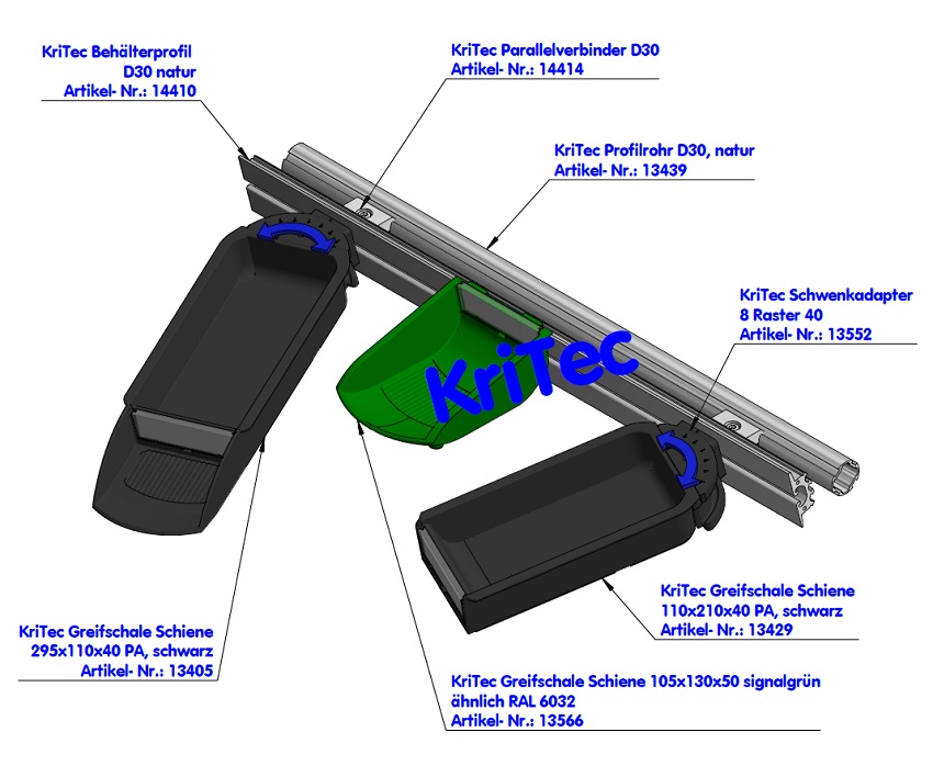 KriTec Schwenkadapter 10 Raster 40 inkl. Bef.-Satz