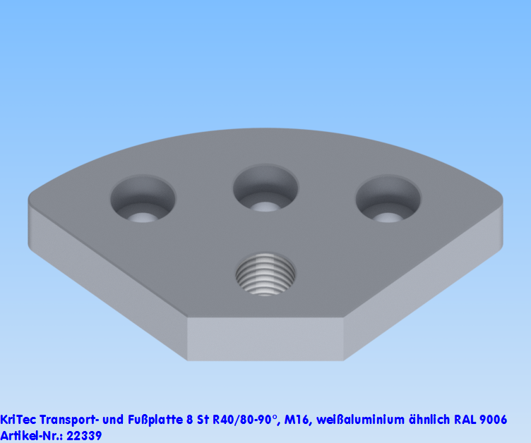 KriTec Transport- und Fußplatte 8 St R40/80-90°, M16, weißaluminium ähnlich RAL 9006