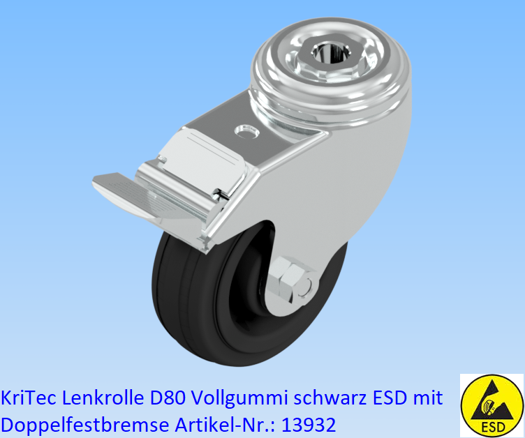 KriTec Lenkrolle D80 Vollgummi schwarz ESD mit Doppelfestbremse