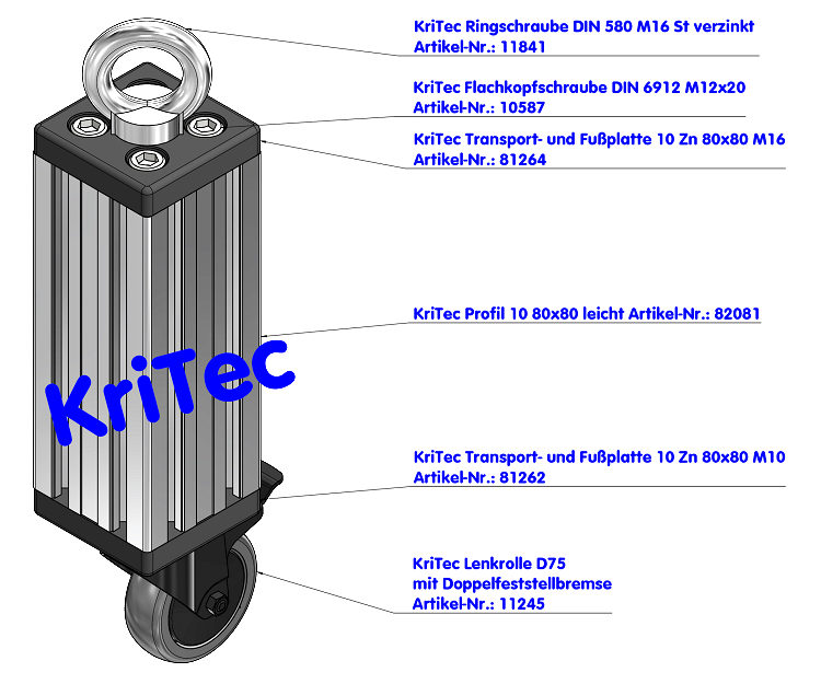 KriTec Transport- und Fußplatte 10 Zn 80x80 M10