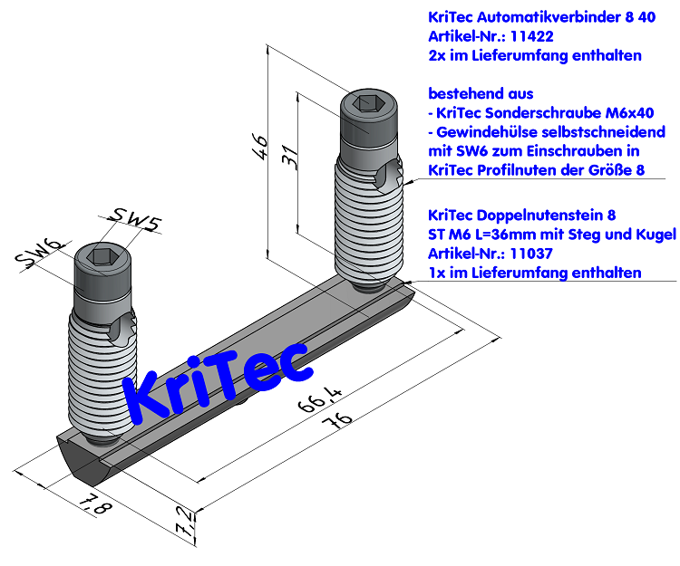 KriTec Automatik-Verbindungssatz 8 80 Raster 40