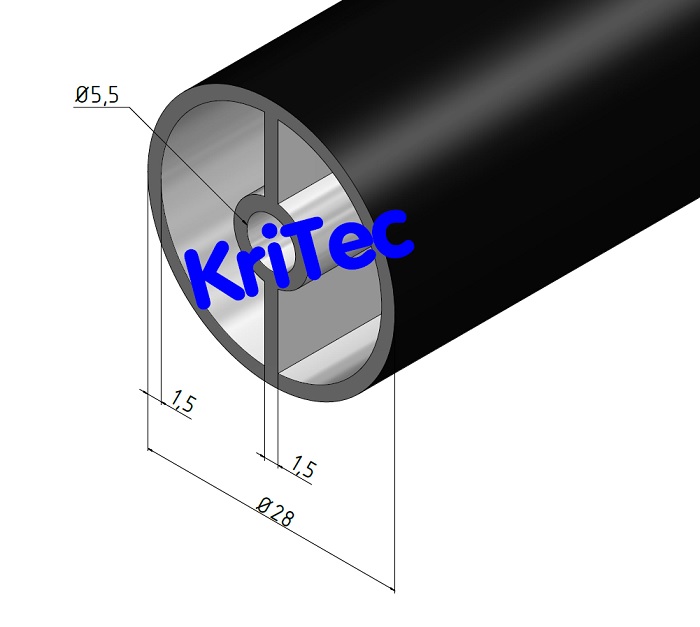 KriTec Rohr Al D28x1,5 für Rohrgriff Zn/ Al gerade und gekröpft, schwarz kunststoffbeschichtet