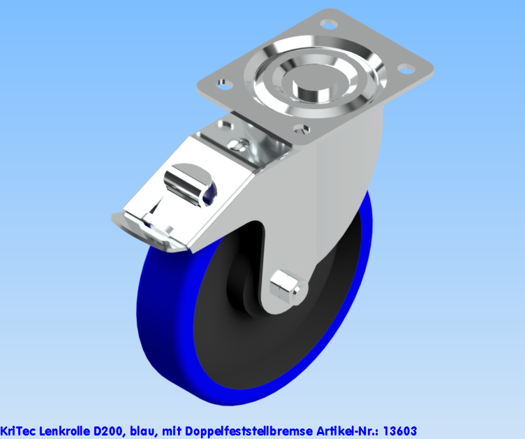 KriTec Lenkrolle D200 blau mit Doppelfeststellbremse