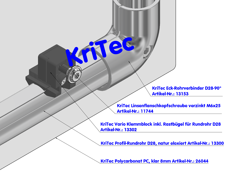 KriTec Vario Klemmblock inkl. Rastbügel für Rundrohr D28
