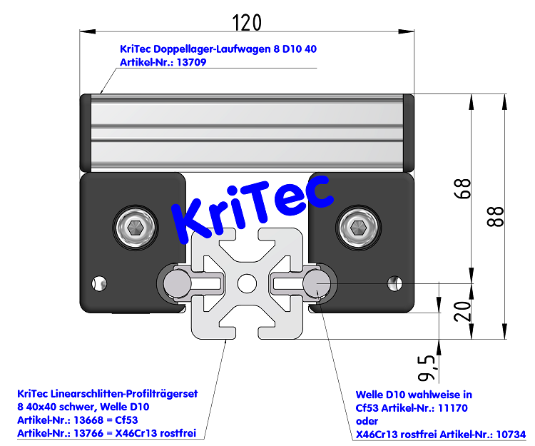 KriTec Doppellager-Laufwagen 8 D10 40