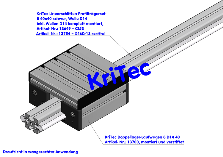 KriTec Linearschlitten-Profilträgerset 8 40x40 schwer, Welle D14