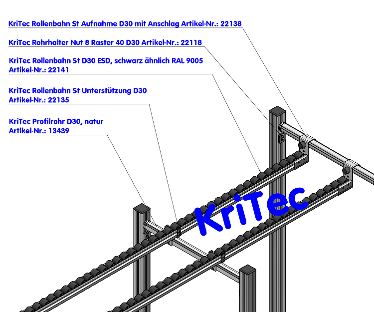 KriTec Rollenbahn St D30 ESD, schwarz ähnlich RAL 9005