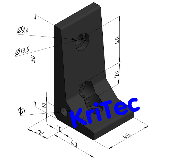 KriTec Winkel 10 80x40x40 schwarz