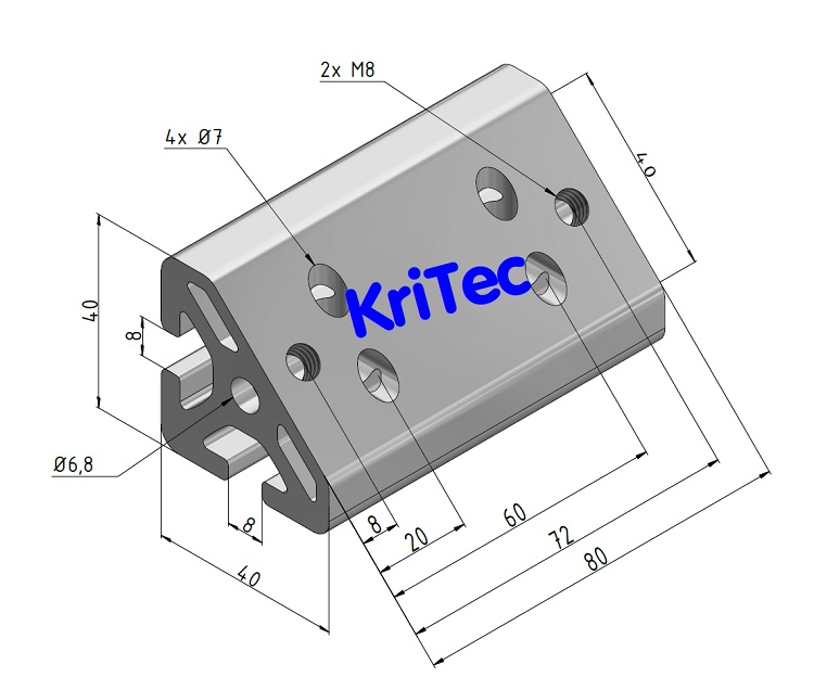 KriTec Winkelelemente 8 T1-80, natur eloxiert