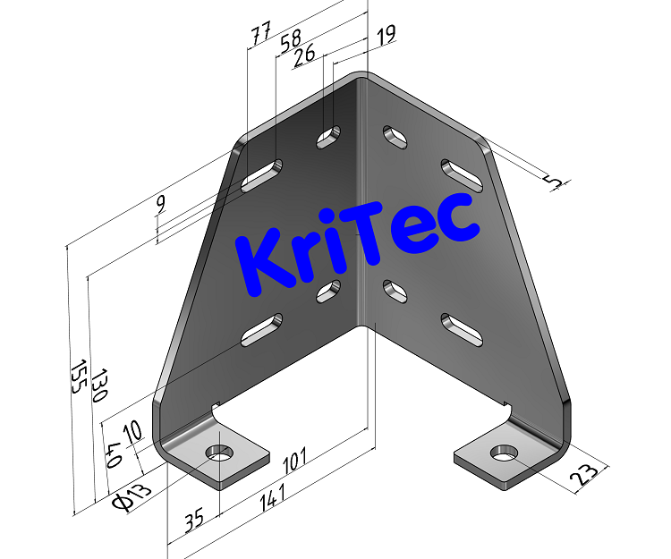 KriTec Bodenadapter zweispurig Innen-/ Außenecke für Profil 8 80x80, VA rostfrei