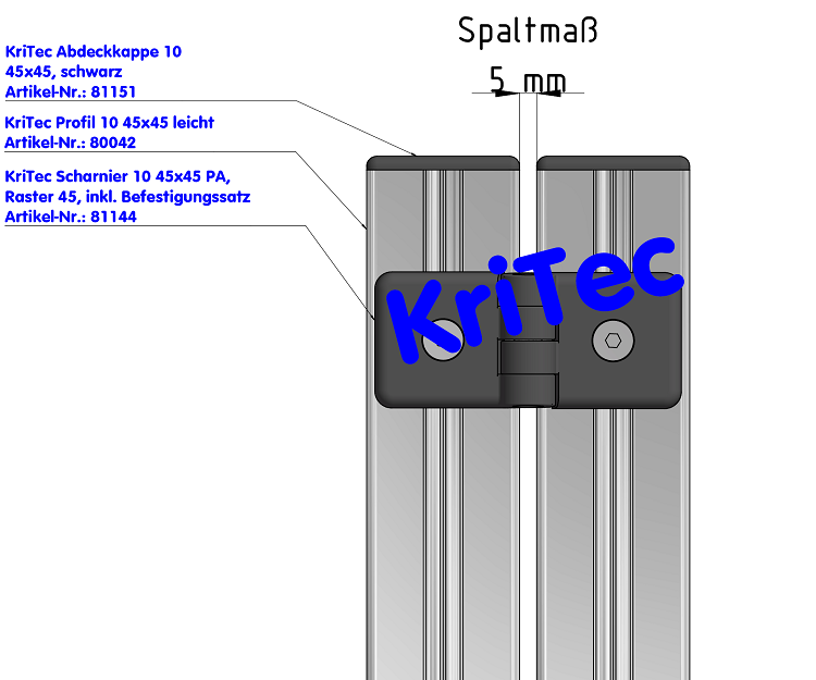 KriTec Scharnier 10 45x45 PA, Raster 45