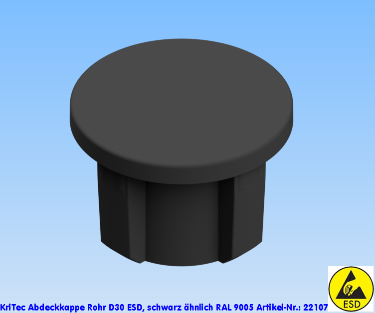KriTec Abdeckkappe Rohr D30 ESD, schwarz ähnlich RAL 9005