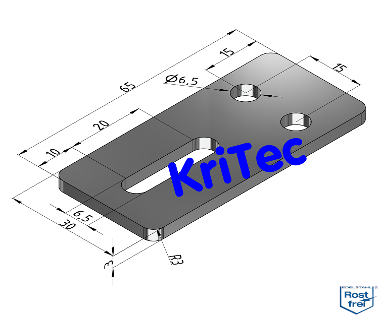 KriTec Vario-Lasche 6 65x30x3 Edelstahl, VA rostfrei