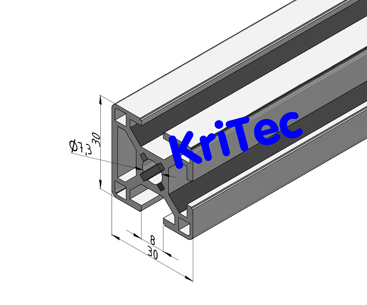 KriTec Profil 8 30x30 1N (1Nut geschlossen, 3 Nuten offen)