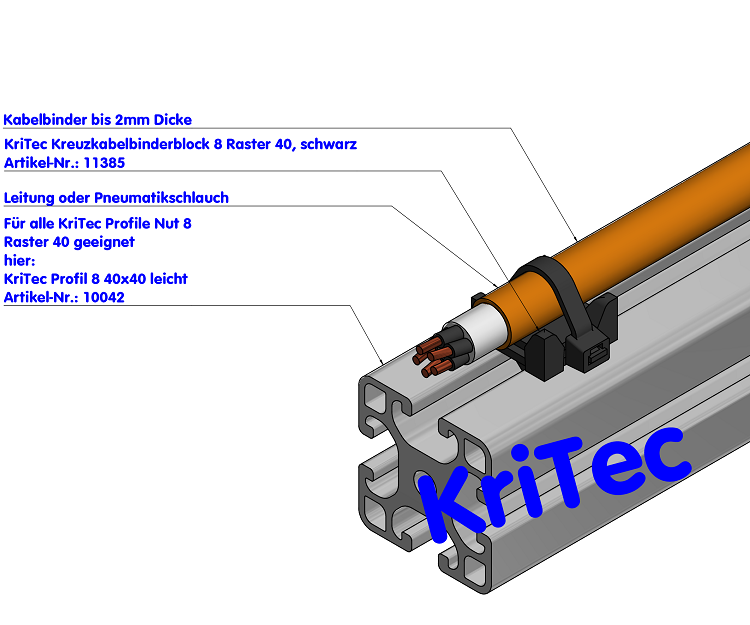 KriTec Kreuzkabelbinderblock 8 Raster 40, schwarz