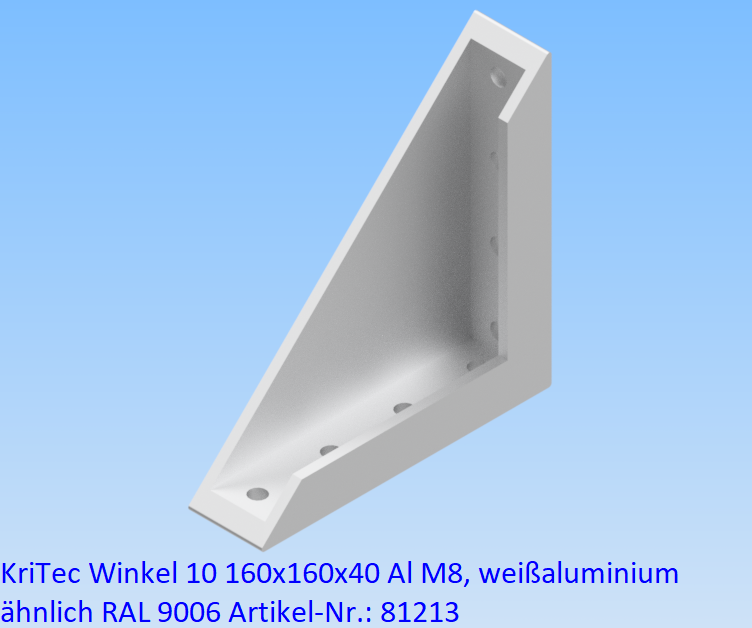 KriTec Winkel 10 160x160x40 Al M8, weißaluminium ähnlich RAL 9006