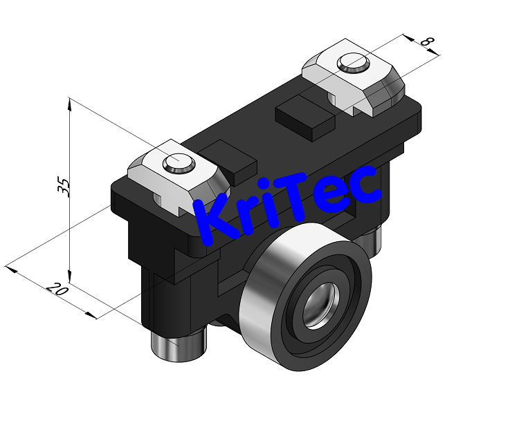 KriTec Laufwagen 8 Raster 30 PA, schwarz inkl. Befestigungssatz