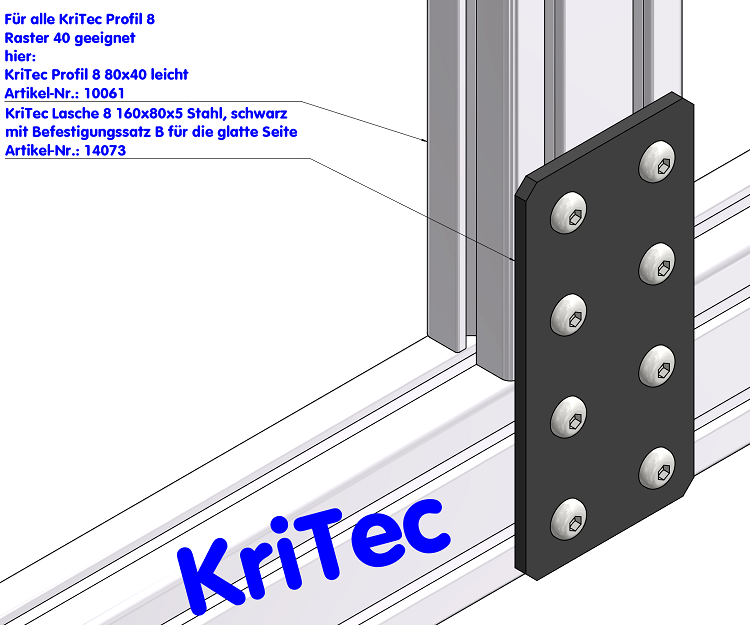 KriTec Lasche 8 160x80x5 Stahl, mit Senkungen, schwarz