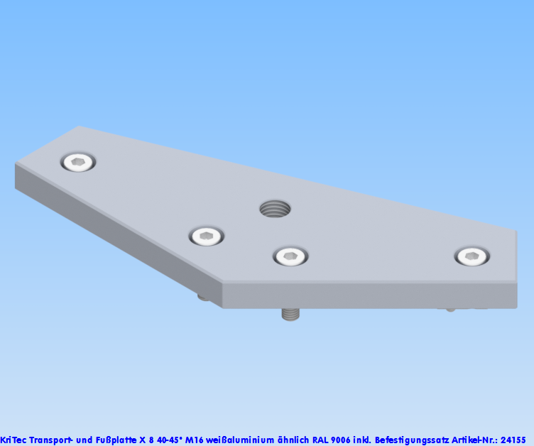 KriTec Transport- und Fußplatte X 8 40-45° M16, weißaluminium ähnlich RAL 9006